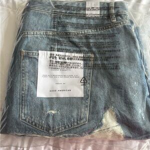 Good American Light Denim Distressed Jean Shorts
